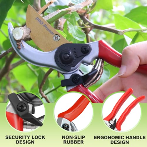Pro Pruner Professional Premium Bypass Pruning Shears & 2 Springs- Use as Pruners, Garden Shears, Heavy Duty Handheld Garden Pruning Shears - Pro Pruner