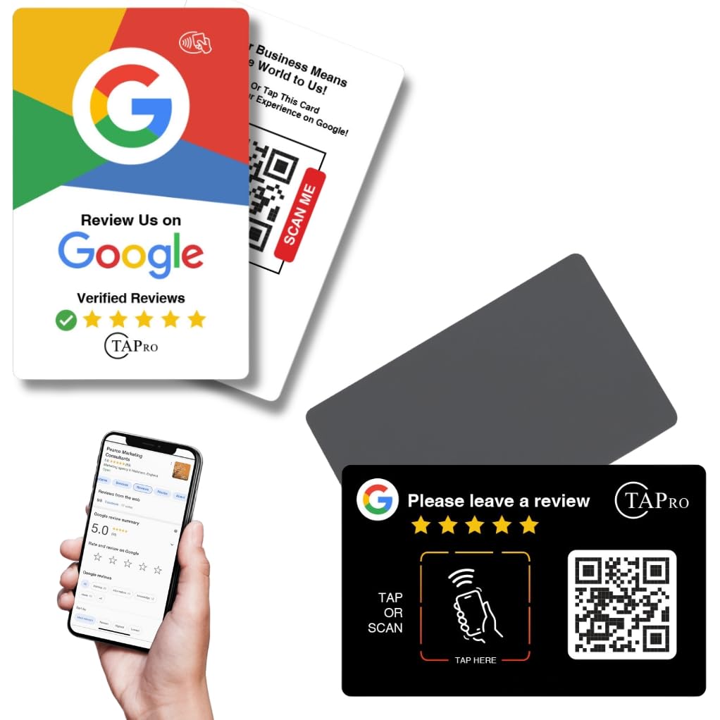 TAPro Review Us On Google Card White & Google Review Card Black(3M) Sticker on the back Bundle (2cards) - Pro Pruner