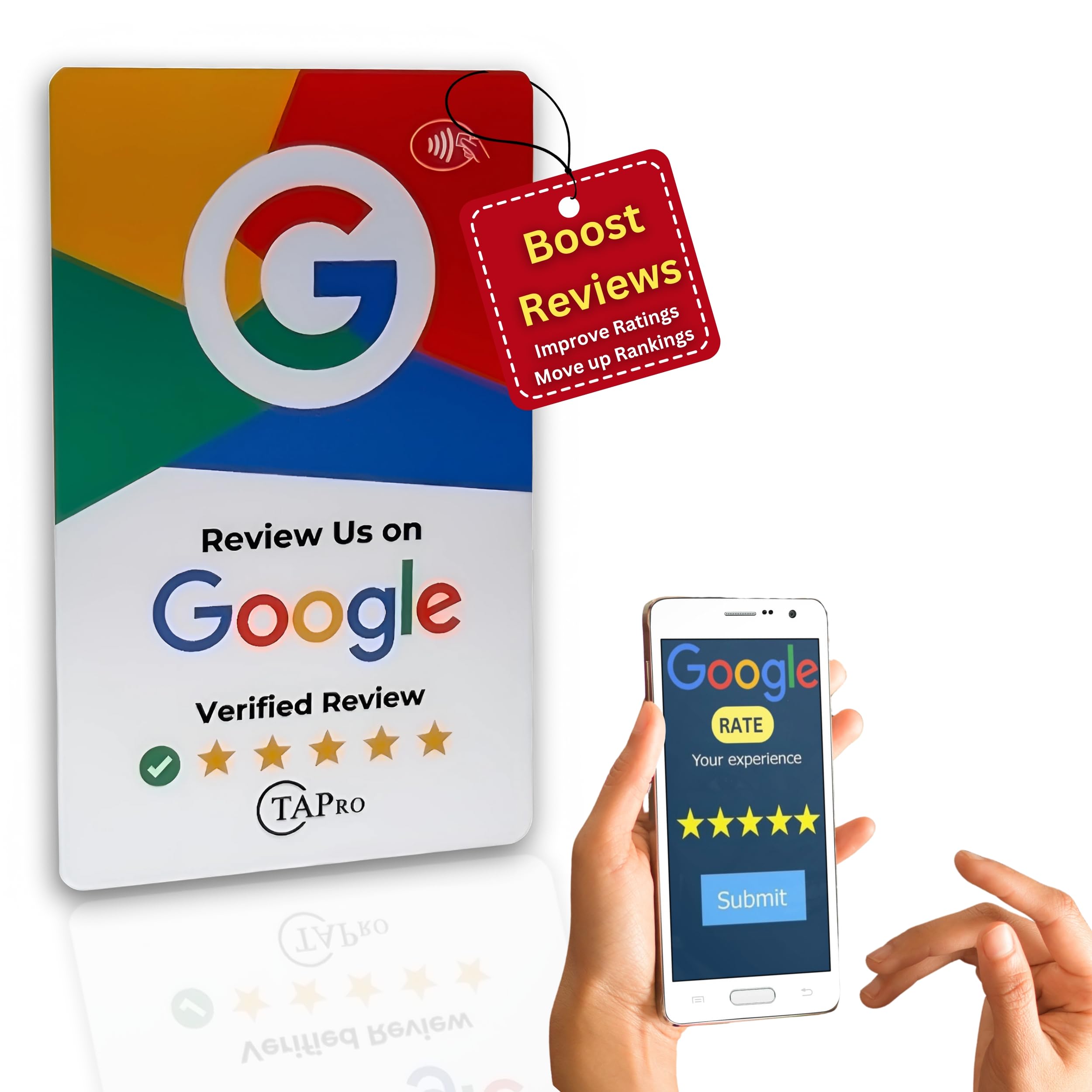 Google Review Card- by TAPro WH (1Pack) All Phones Compatible - Reusable Tap NFC & QR - Boost Business Reviews - Pro Pruner