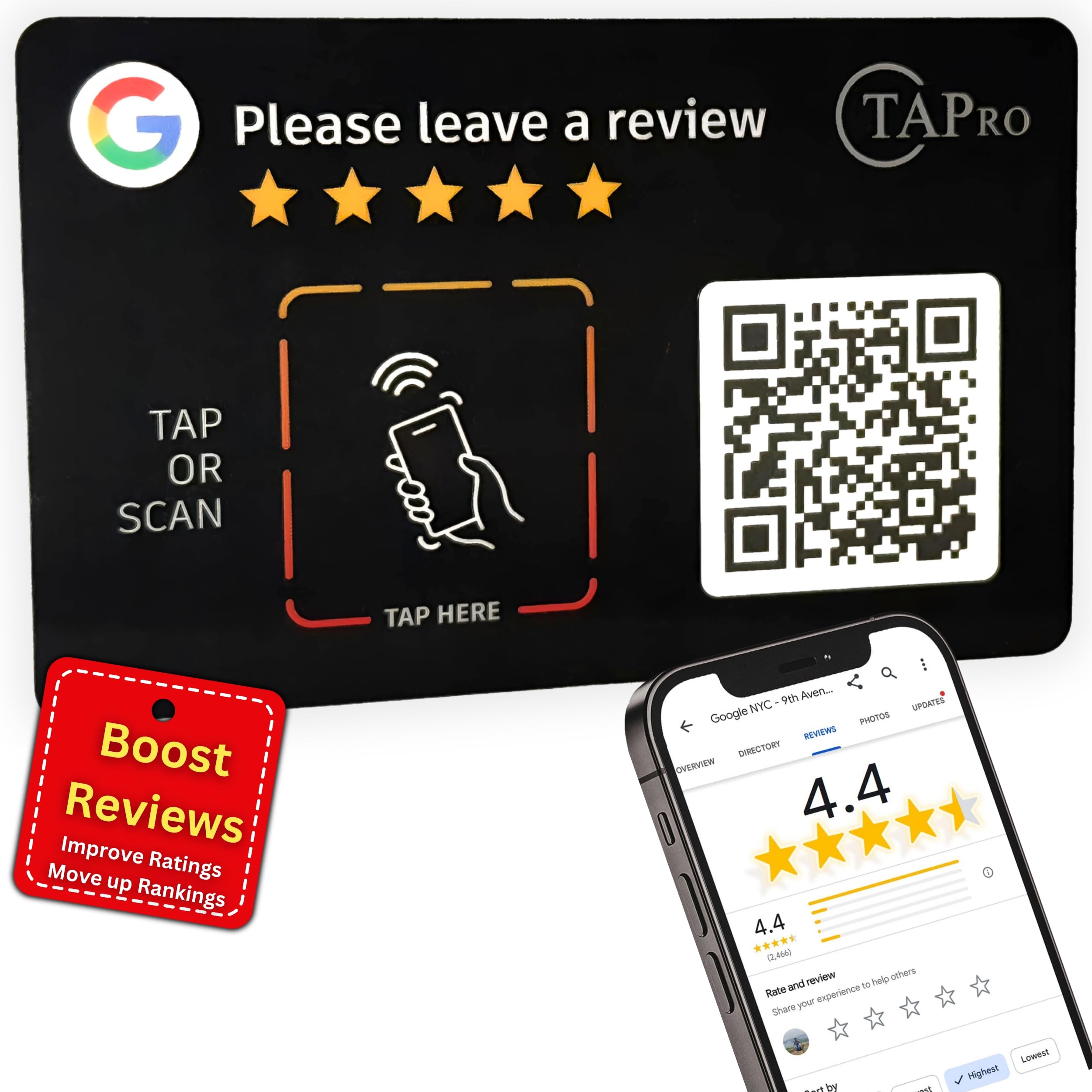 Google Review Card 3M Sticker- Tap for Instant Feedback Reviews, Unlimited Tap for NFC & QR Code - Pro Pruner