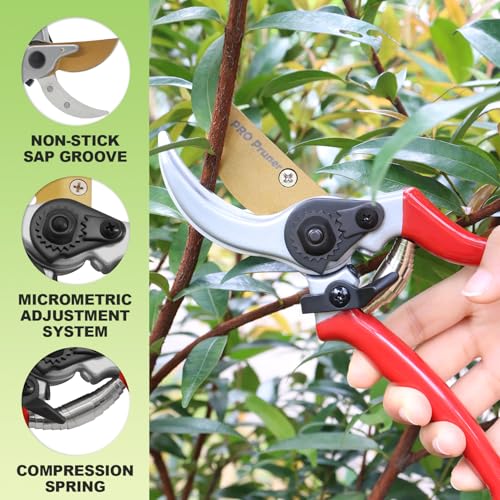 Pro Pruner Professional Premium Bypass Pruning Shears & 2 Springs- Use as Pruners, Garden Shears, Heavy Duty Handheld Garden Pruning Shears - Pro Pruner