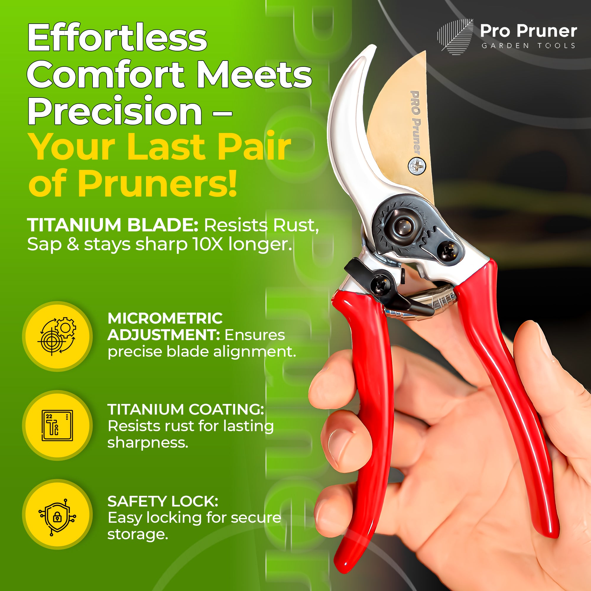 ClassicPRO Garden Shears -Titanium Blade - Heavy Duty Bypass Pruners for Trees, Plants, Shrubs - Pro Pruner