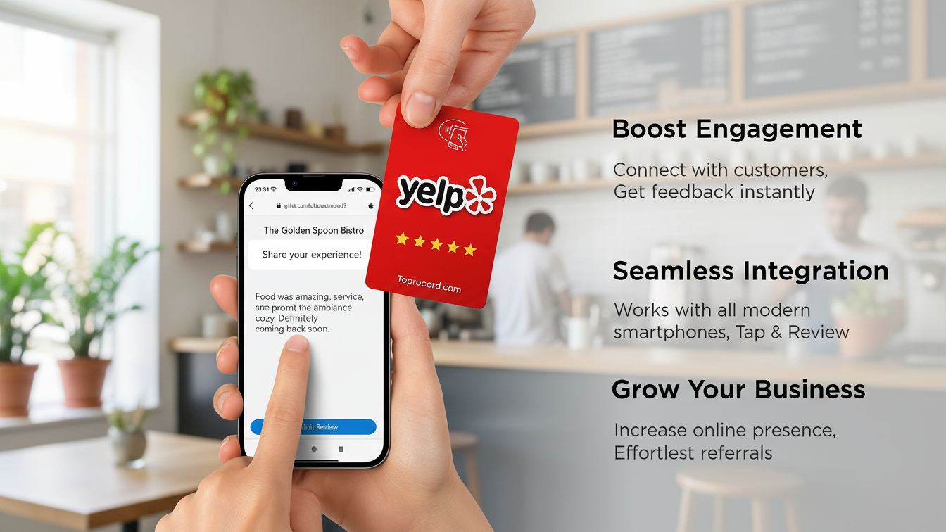 Review Us on Yelp NFC Cards by TAPro – Tap-to-Review (1, 3 & 5 Pack)